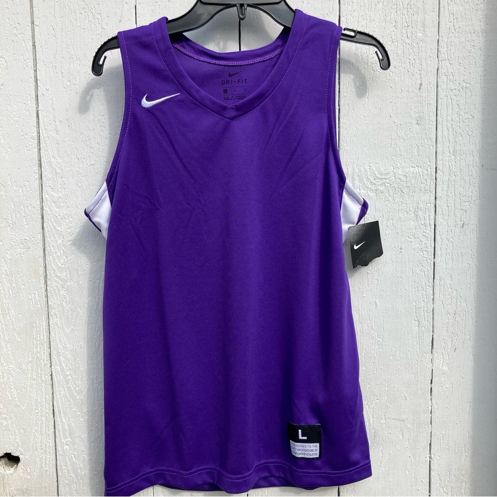 Nike NWT Boy’s Basketball Jersey Large Swoosh Purple Dri-Fit Reversible